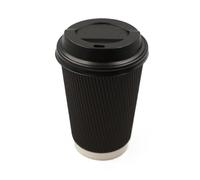 Sunrise Packaging 50 x 12oz Black Ripple Coffee Cups with LIDS 340ml | Eco-Friendly Insulated Hot Drinks Cups (12oz Black Cups with LIDS)