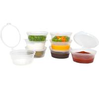 Sunrise Packaging 500 Pack - 2oz Clear Round Hinged Sauce Pots with Lids - 55 ml | Reusable, Recyclable, Microwave safe, Freezer Safe | Perfect for Takeaway Sauces Ketchups Medicines Samples