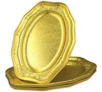 Sunrise Packaging Oval Aluminium Foil Platter [14” x 9.5”] Large Foil Tray, Food-Grade, Reusable Aluminium Foil Tray Container, Non-Stick, Washable, Gold, 5