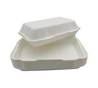 Sunrise Packaging White Fish & Chips Bagasse Meal Box, 10x6x2.5 inch, Recyclable Bagasse Box, Food-Grade, Tight Lid, Clamshell Box, Disposable Food Packing, 200