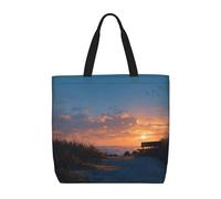 Sunrise Print Canvas Tote Bags for Women Reusable Grocery Bag Large Gym Canvas Cloth Pouch Portable Shopping Handbag with Inner Pocket