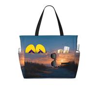 Sunrise Print Large Capacity Beach Travel Bag, Waterproof Beach Tote Bag with Zip and Pocket, Tote Bags for Traveling, Shopping, Pool