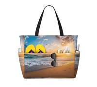 Sunrise Print Large Waterproof Beach Tote Bag for Women with Zip and Pockets Foldable Handbag for Travel Pool Shopping Holiday Gym