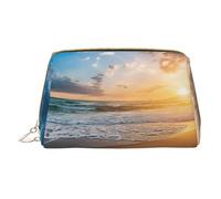 Sunrise Print Makeup Bag Portable Leather Waterproof Cosmetic Bag Clutch Makeup Brush Bag (6.7x4.3in)