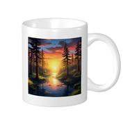 Sunrise Print Mug Set Nature Landscape Tree River Cloud Cute Botanical Landscape Orange Green Porcelain Tea Infusion Reusable Office Family Pantry Bookcase Dorm