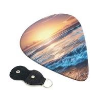 Sunrise Printed Guitar Picks, 6 Pack with Leather Keychain Pick Holder - 0.46mm, 0.71mm, 0.96mm Assorted Thickness for Acoustic Ukulele, Electric Guitar, Acoustic Guitar, Bass