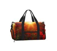 Sunrise Red Flowers Gym Duffle Bag with Shoe Compartment Travel Weekender Overnight Bag Waterproof Sports Gym Bag with Shoulder Strap