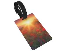 Sunrise Red Flowers Luggage Tag PVC Travel Bag Tag with Strap ID Card Label for Suitcase Backpack Carry On Baggage Identifier