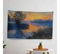 Sunrise River Claude Monet Wall Decoration - Fabric Wall Art Tapestry 100% Cotton & Polyester - Vibrant Colors, Certified - Sublimation Print for Bedroom, Living Room, Dorm - Lightweight & Stylish