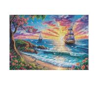 Sunrise Sailing Ship 300 Piece Complete Jigsaw Puzzle Set Sea Sunrise Sailboat Teens Beginners Educational Challenge Puzzle Fans Group Play Anniversary Fathers Thick Cardboard 300 PCS