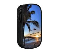 Sunrise seaside Palm Tree Pencil Case Black Pencil Bag with 2 Compartments | Large Capacity Pencil Pouch Stationery Organizer Makeup Bag For Students Office Travel Art Supplies