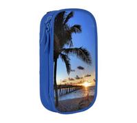 Sunrise seaside Palm Tree Pencil Case Blue Pencil Bag with 2 Compartments | Large Capacity Pencil Pouch Stationery Organizer Makeup Bag For Students Office Travel Art Supplies