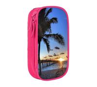 Sunrise seaside Palm Tree Pencil Case Pink Pencil Bag with 2 Compartments | Large Capacity Pencil Pouch Stationery Organizer Makeup Bag For Students Office Travel Art Supplies