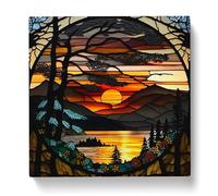 Sunrise Stained Glass Effect Canvas Print | Gallery Wrapped 30mm Frame Wall Art | 20x20 inches | Ready to Hang | Modern Landscape Picture | Living Room Bedroom Lounge Office