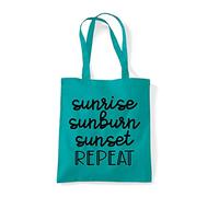 Sunrise sunburn sunset repeat summer statement [CM17 HAAS] tote shopping bag - Emerald