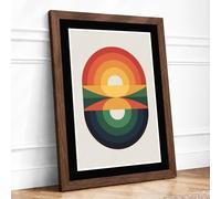 Sunrise Sunset Balance Geometric Framed Wall Art Print A4 (29.7×21cm) Walnut, Wall Decor for Living Room, Bedroom, Office & Home, Ready to Hang, Art Gift