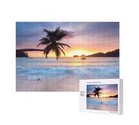 Sunrise Tropical Palm Tree Island,300 Pieces Wooden Jigsaw Family Game Jigsaw Puzzles for Adults Teens Home Decor