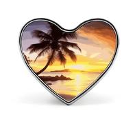 Sunrise Tropical Palm Tree Island Heart Shape Lapel Pin Personalized Pinback Button Badges Retro Punk Button Pin Kawaii Heart Badges for Men Women Clothes Bags Hats & Gift