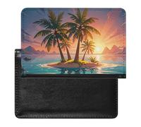 Sunrise Tropical Palm Tree Island Passport Holder Slim Travel Wallet RFID Blocking Card Case Cover Passport Cover Protector Essentials with Credit Card Slots for Women/Men