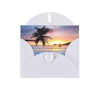 Sunrise Tropical Palm Tree Island Print Blank Greeting Cards, Love Buttons, Pearl Paper Envelopes Suitable For Various Occasions - Anniversary Cards, Thank You Cards, Holiday Cards, Wedding Cards