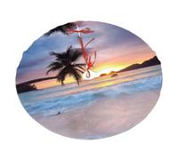 Sunrise Tropical Palm Tree Island Print Christmas Tree Skirt For Christmas, New Year Halloween Celebrations