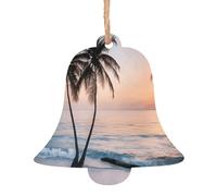 Sunrise Tropical Palm Tree Island -Print Christmas Wooden Ornaments 2PCS- Handmade Eco-Friendly Hanging Decor For Tree Gifts Holiday Festivities.