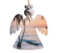 Sunrise Tropical Palm Tree Island -Print Christmas Wooden Ornaments 2PCS- Handmade Eco-Friendly Hanging Decor For Tree Gifts Holiday Festivities.