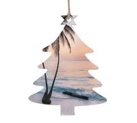 Sunrise Tropical Palm Tree Island -Print Christmas Wooden Ornaments 2PCS- Handmade Eco-Friendly Hanging Decor For Tree Gifts Holiday Festivities.