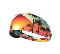 Sunrise Tropical Palm Tree Island Print Elastic Exercise Headband, Breathable Hair Band For Makeup, Yoga, Running, Sports