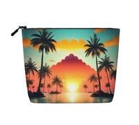 Sunrise Tropical Palm Tree Island Print Fake Hemp Makeup Bag,Makeup Bag,Travel Bag Pouch,Toiletry Bag with Zipper