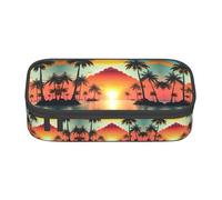 Sunrise Tropical Palm Tree Island Print Pencil Case,Large Capacity Pencil Case,Multi-Purpose Makeup Pouch with Zipper