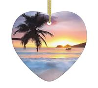 Sunrise Tropical Palm Tree Island Print Personalised Christmas Bauble, Ceramic Christmas Hanging Ornament, Christmas Tree Decoration For Boyfriend Girlfriend Wife Xmas Gifts