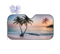 Sunrise Tropical Palm Tree Island -Print Reflective Windshield Sun Shade For Cars S Size - Heat Resistant Suction Cups, Universal Fit.