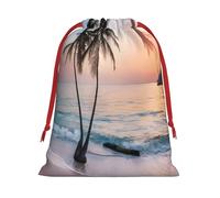 Sunrise Tropical Palm Tree Island -Print Soft Drawstring Gifts Bags Pouches For Wedding Favors & Party Events, Bulk Storage (Multi-Use) S Size