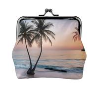 Sunrise Tropical Palm Tree Island - Print Women's Compact Coin Purse with Lock Waterproof for Travel Gifts