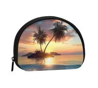 Sunrise Tropical Palm Tree Island Printed Coin Purse for Women Cute Small Change Wallet Mini Coin Purses Pouch with Zipper