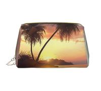 Sunrise Tropical Palm Tree Island Printed Makeup Bag for Women Portable Leather Make up Bag Travel Zipper Cosmetic Bags Organizer