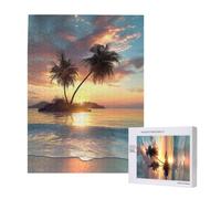 Sunrise Tropical Palm Tree Island Printed Wooden Intelligence Puzzle 38x52 CM, 500 Pieces(boxed) Jigsaw Puzzles Education Game for Adults, Home Decoration Puzzle