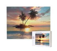 Sunrise Tropical Palm Tree Island Printed Wooden Intelligence Puzzle 52x38 CM - 500 Pieces(boxed) Jigsaw Puzzles Education Game for Adults - Home Decoration Puzzle