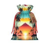 Sunrise Tropical Palm Tree Island Printing Christmas Bag With Drawstring Closure, 4.7x6.9 In For Christmas Party Birthday Gift Wrapping