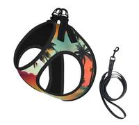 Sunrise Tropical Palm Tree Island Printing Dog Summer Harness With Leash Set,Adjustable And Reflective Step-In Puppy Pet Vest Harnesses
