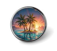 Sunrise Tropical Palm Tree Island Round Lapel Pin Brooch Badge Cute Tie Tack Pin for Hats, Clothing, Bags Unique Fashion Accessories Gift for Men & Women, Circular, Aluminum, no gemstone