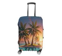 Sunrise Tropical Palm Tree Island Suitcase Covers Luggage Protector - Travel Elastic Baggage Case Protective, Washable Anti-scratch Large Suit Case Cover for Suitcases Fits 19-32 Inch Luggages, white
