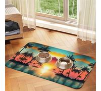 Sunrise Tropical Palm Tree Islandprint Pet Absorbent Leather Tablecloth,Wipe Clean Quick Dry,Food Mat For Small Animals