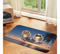 Sunrise Tropical Palm Tree Still Patterned Pet Feeding Mat with Water-Absorbing PU Top & Rubber Base - Anti-Slip Dog Cat Food Mat for Cats, Dogs & Pets, 40x60cm