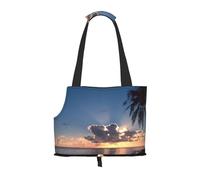 "Sunrise Tropical Palm Tree Still Prints Small Dog Carrier Bag, Portable Cat Carrier Handbag, Foldable Pet Carrier Bag, Personalized Pattern Design"