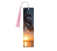 Sunrise Tropical Palm Tree Still Wooden Bookmark Book Lovers Tassels Crafts Accessories Reading Book Club Party