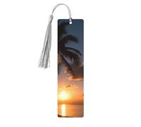 Sunrise Tropical Palm Tree Still Wooden Bookmark Book Lovers Tassels Crafts Accessories Reading Book Club Party