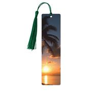 Sunrise Tropical Palm Tree Still Wooden Bookmark Book Lovers Tassels Crafts Accessories Reading Book Club Party