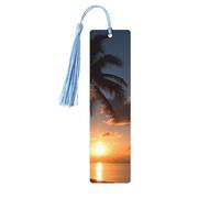 Sunrise Tropical Palm Tree Still Wooden Bookmark Book Lovers Tassels Crafts Accessories Reading Book Club Party